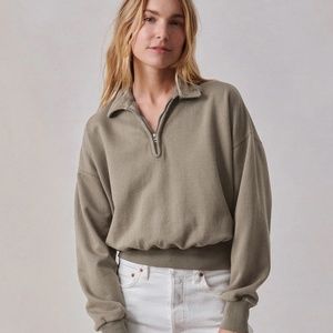 Buck Mason Vintage Interloop Half-Zip Sweatshirt Birch Olive Green